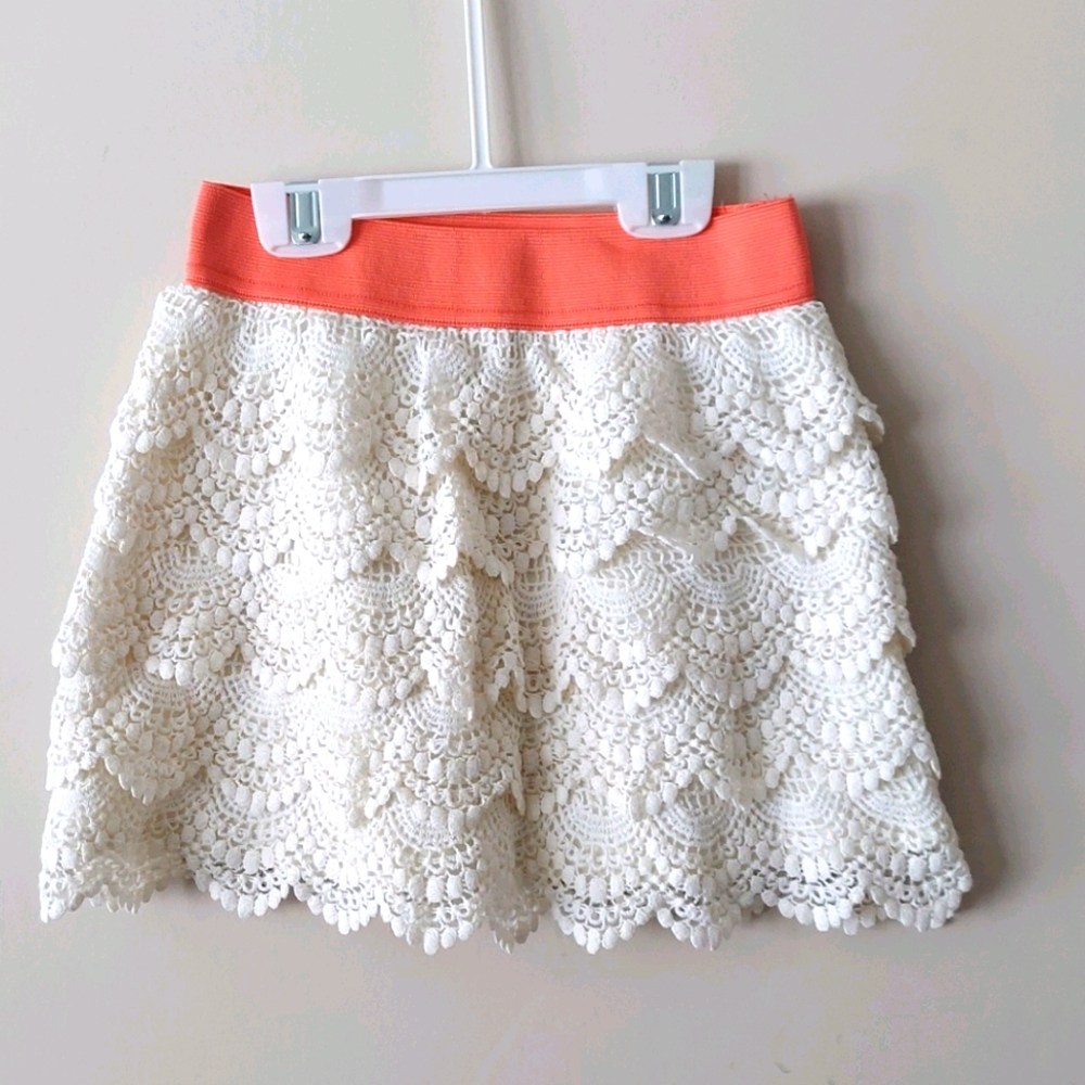 RUUM Cream Crochet Tiered Skirt, Size 7/8